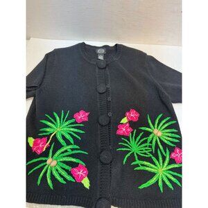 Embroidered Cardigan Sweater M Palms and Flamingo's By M Designer Studio